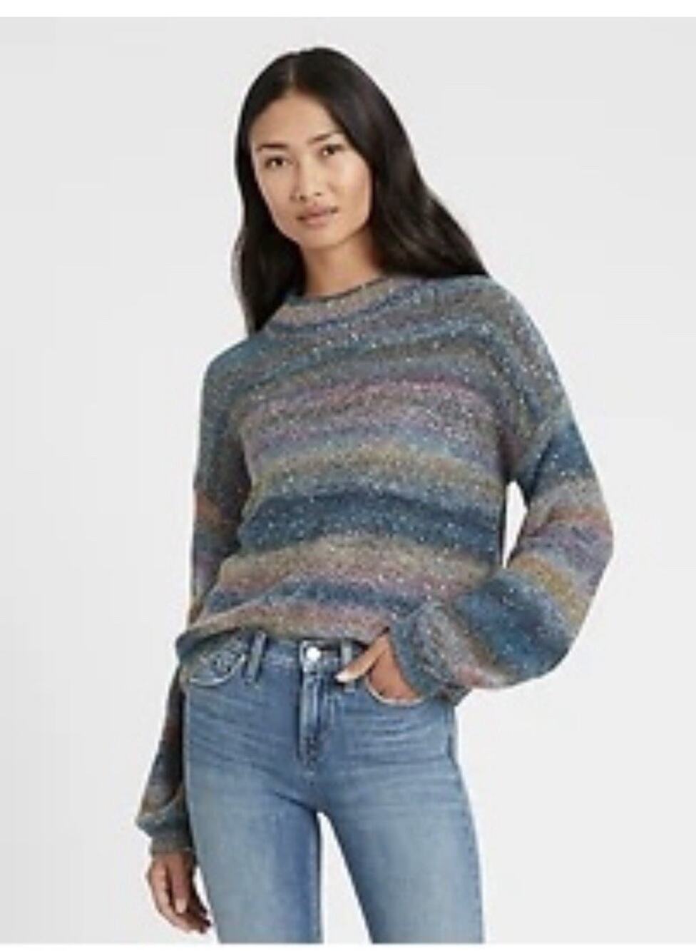 Banana Republic Rainbow Ombre Sequin Sweater Large V Neck